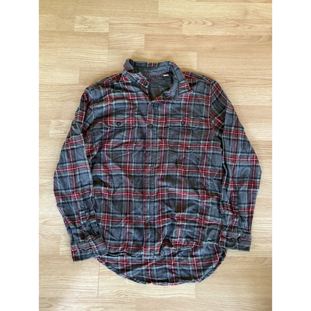 Woolrich Flannel Shirt Mens Medium Red Gray Plaid Cotton Button Up Long Sleeve